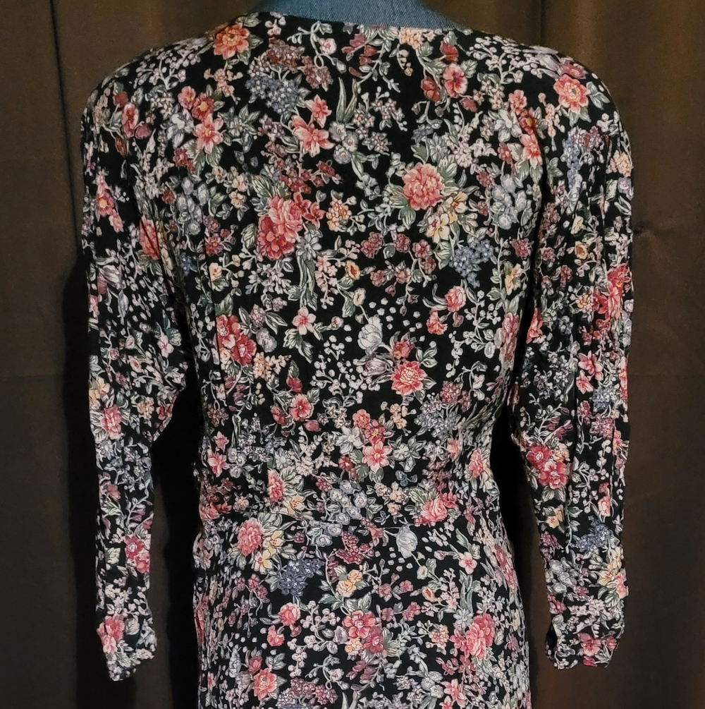 Vintage, 90s, Pier 1 Maxi Dress Black with Pink And Yellow Floral Print